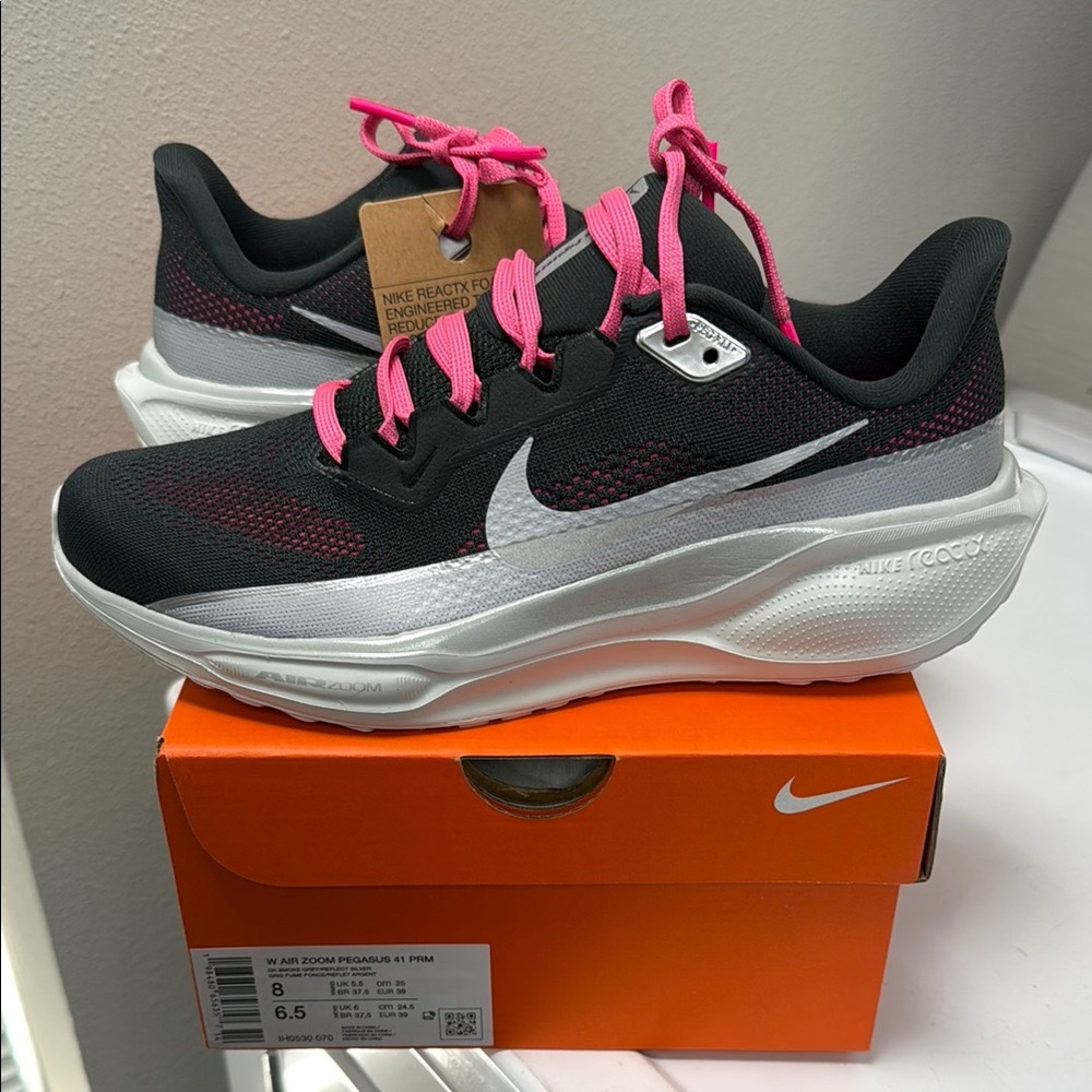 Nike Air Zoom Pegasus 41 Dark Smoke Gray and Pink Women’s Running Shoes Size 8.5